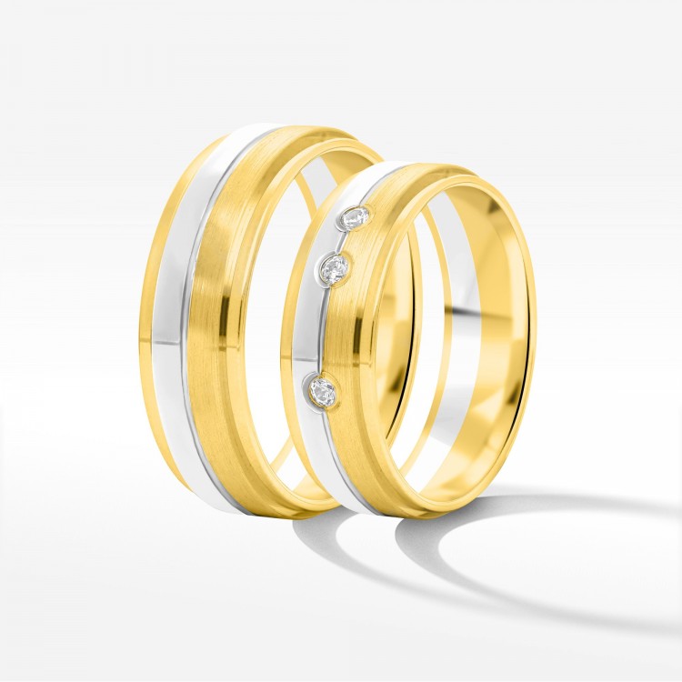 Obrączki ślubne z dwukolorowego złota 6mm fazowane