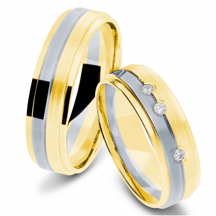 Obrączki ślubne z dwukolorowego złota 6mm fazowane