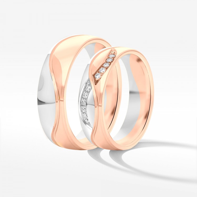 Obrączki ślubne z dwukolorowego złota 5.5mm półokrągłe