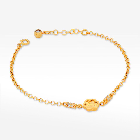 Bransoletka ze złota z zawieszką i białymi cyrkoniami