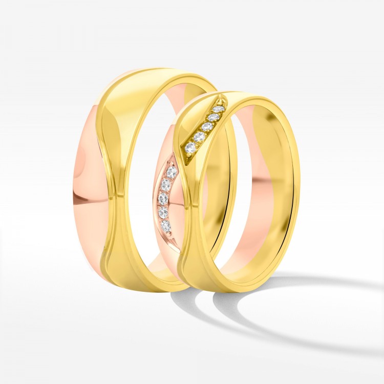 Obrączki ślubne z dwukolorowego złota 5.5mm półokrągłe