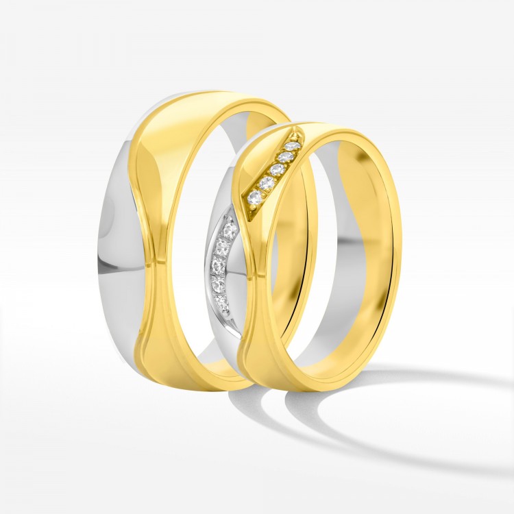 Obrączki ślubne z dwukolorowego złota 5.5mm półokrągłe