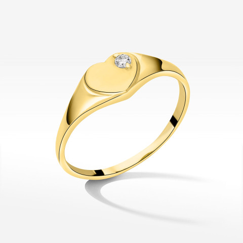 Pierścionek ze złota serce z białą cyrkonią