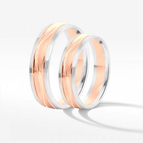 Obrączki ślubne z dwukolorowego złota 5mm fazowane