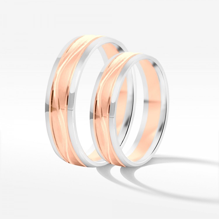 Obrączki ślubne z dwukolorowego złota 5mm fazowane