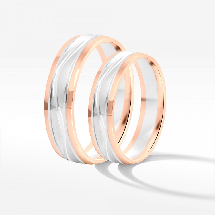 Obrączki ślubne z dwukolorowego złota 5mm fazowane