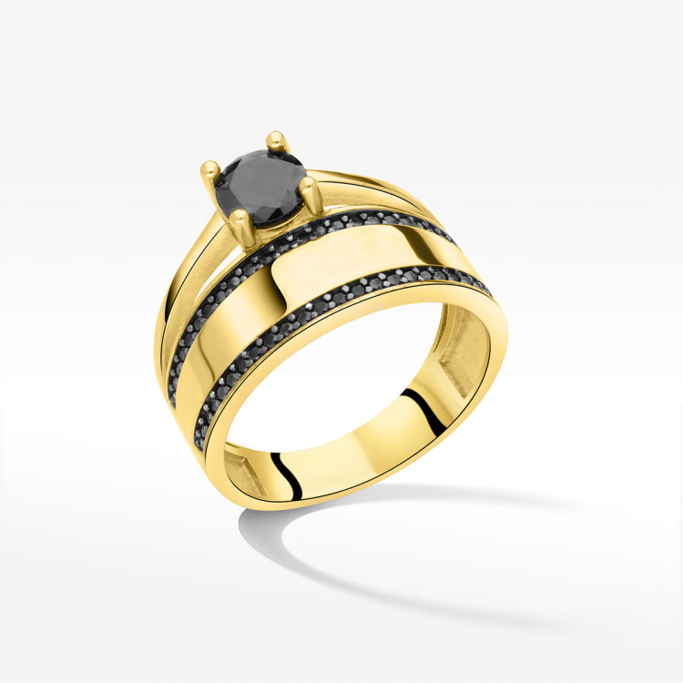 Pierścionek ze złota z czarnymi cyrkoniami