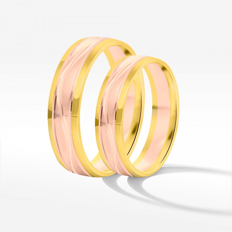Obrączki ślubne z dwukolorowego złota 5mm fazowane