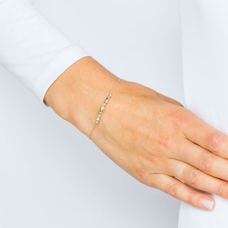 Bransoletka ze złota z koralikami i białymi cyrkoniami