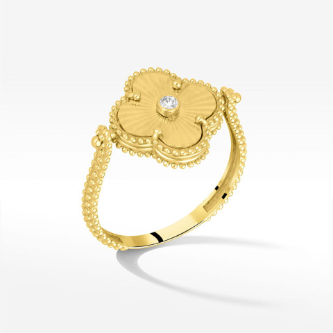 Pierścionek ze złota obracany z masą perłową