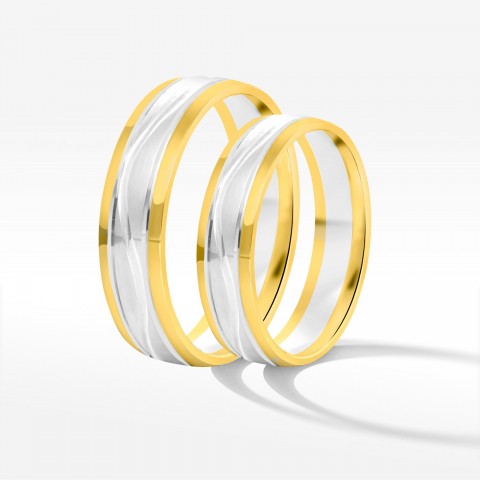 Obrączki ślubne z dwukolorowego złota 5mm fazowane