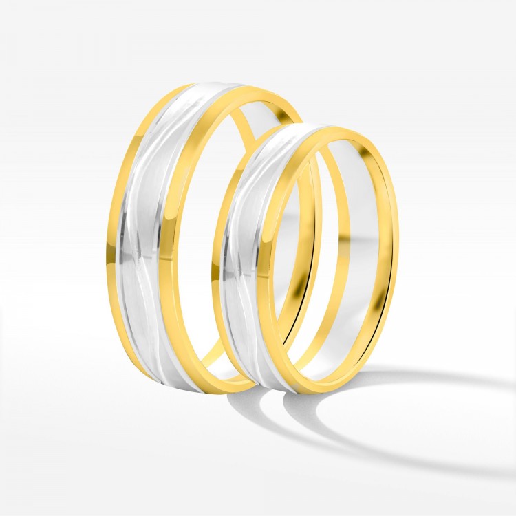 Obrączki ślubne z dwukolorowego złota 5mm fazowane