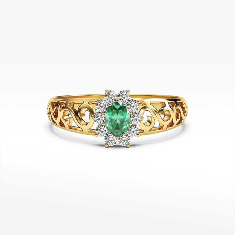 Pierścionek ze złota z zieloną cyrkonią