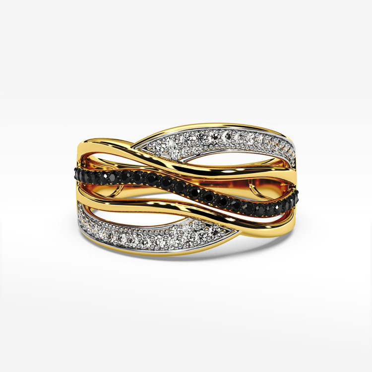 Pierścionek ze złota z białymi i czarnymi cyrkoniami