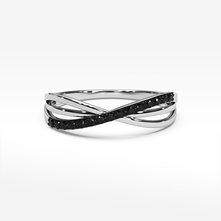 Pierścionek ze złota z czarnymi cyrkonaimi