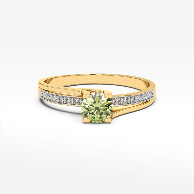 Pierścionek zaręczynowy z oliwinem i diamentami