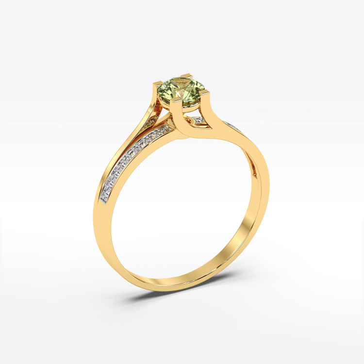 Pierścionek zaręczynowy z oliwinem i diamentami