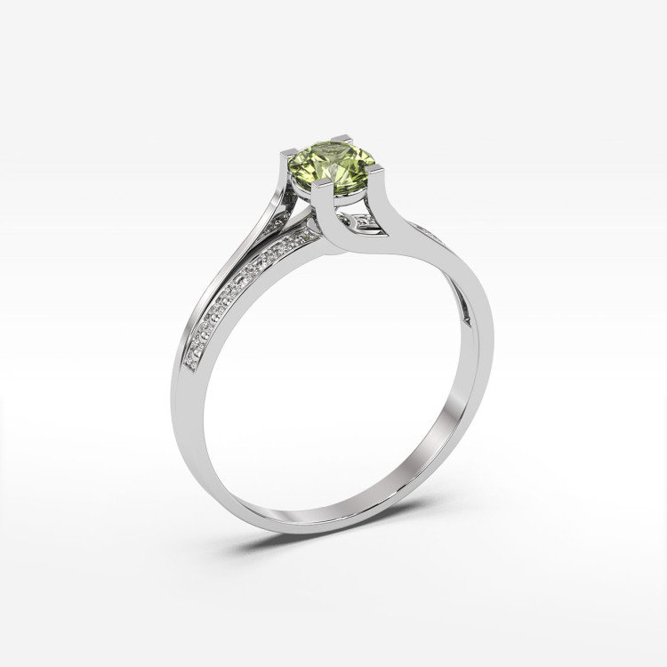 Pierścionek zaręczynowy z oliwinem i diamentami