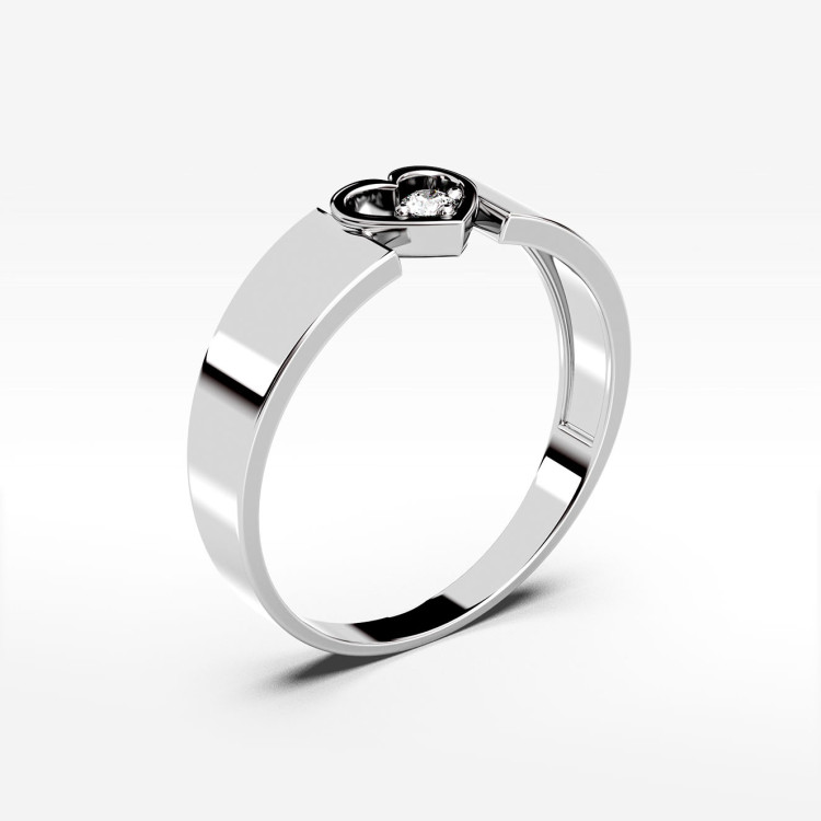 Pierścionek z białego złota z diamentem z symbolem serca