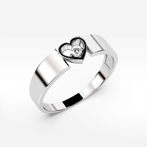 Pierścionek z białego złota z diamentem z symbolem serca