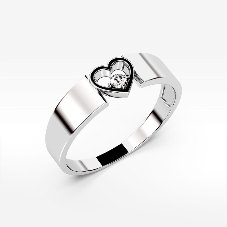 Pierścionek z białego złota z diamentem z symbolem serca
