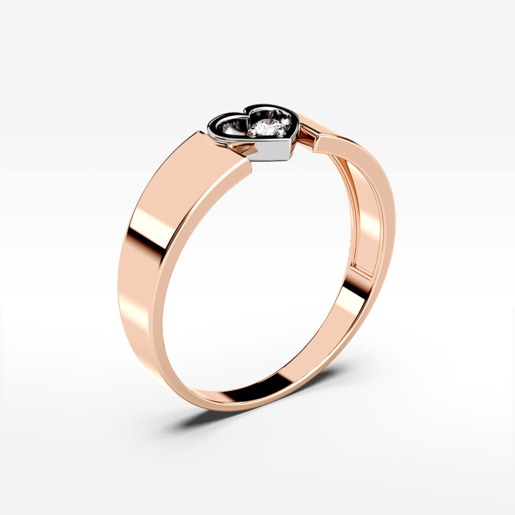 Pierścionek z różowego złota z diamentem z symbolem serca
