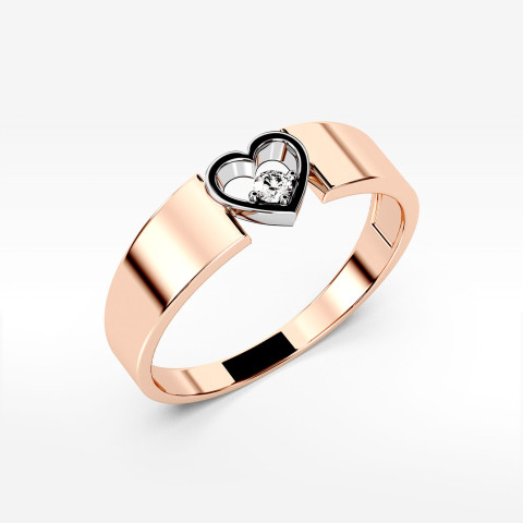 Pierścionek z różowego złota z diamentem z symbolem serca