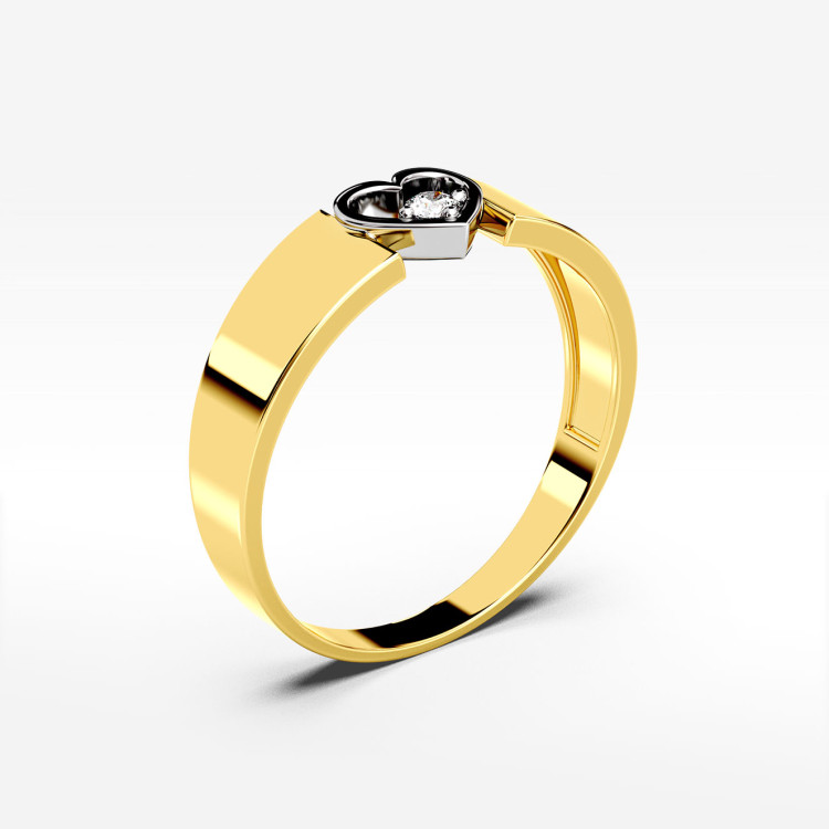 Pierścionek z żółtego złota z diamentem z symbolem serca