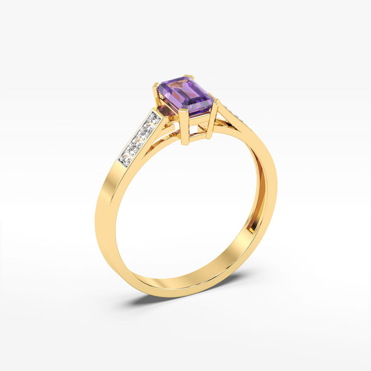 Pierścionek ze złota z ametystem i diamentami