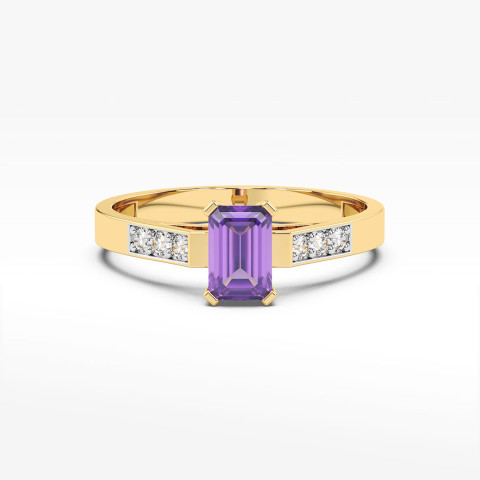 Pierścionek ze złota z ametystem i diamentami