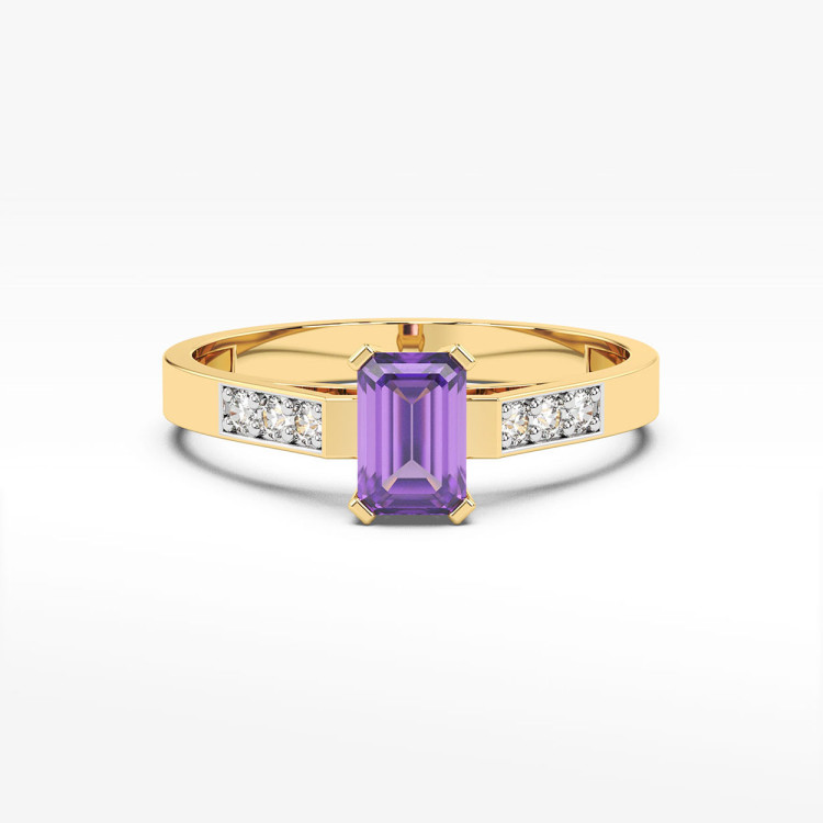 Pierścionek ze złota z ametystem i diamentami
