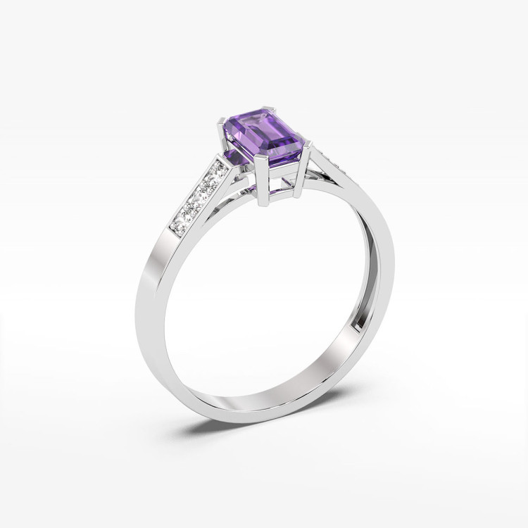 Pierścionek ze złota z ametystem i diamentami