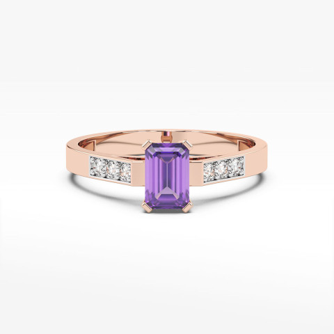 Pierścionek ze złota z ametystem i diamentami
