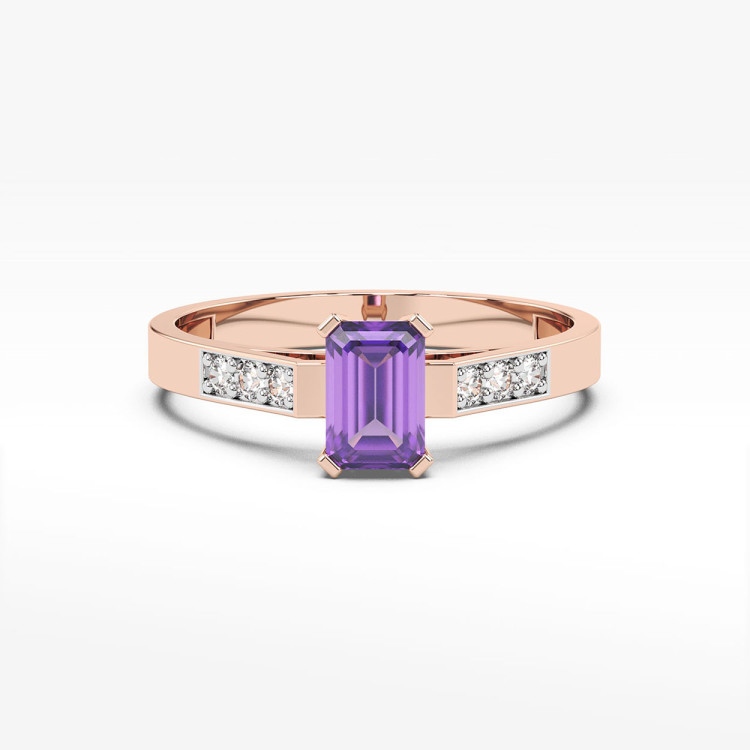 Pierścionek ze złota z ametystem i diamentami