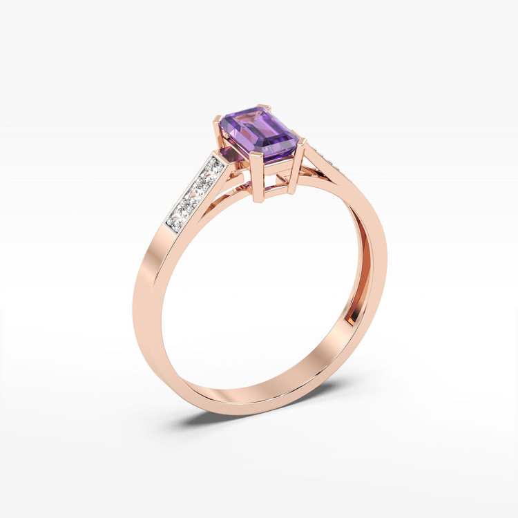 Pierścionek ze złota z ametystem i diamentami