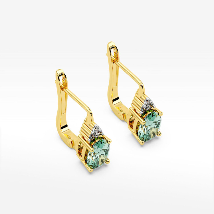 Złote kolczyki z szmaragdem i diamentami