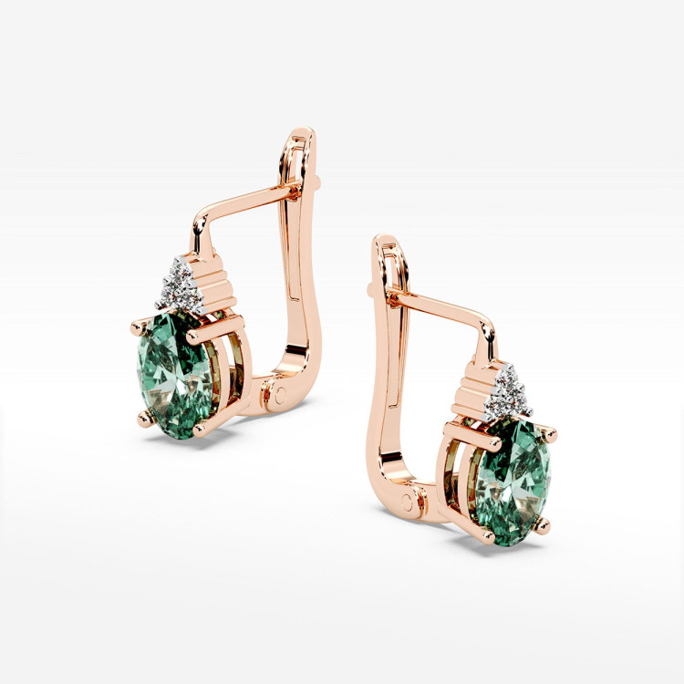 Złote kolczyki z szmaragdem i diamentami
