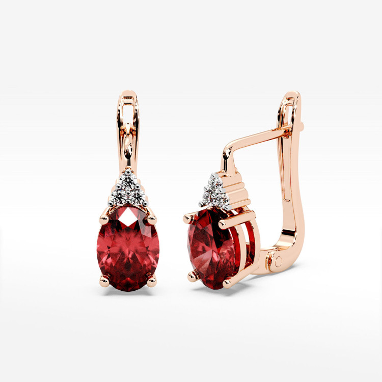 Złote kolczyki z rubinem i diamentami