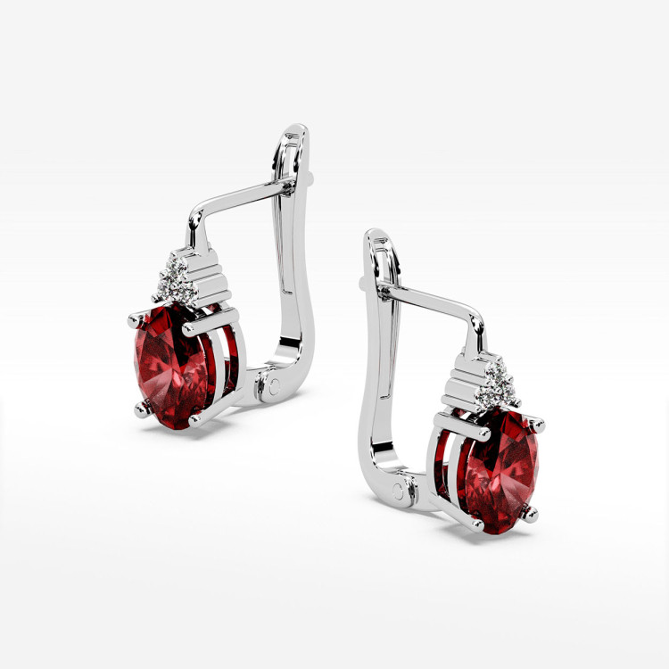 Złote kolczyki z rubinem i diamentami