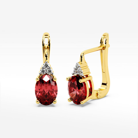 Złote kolczyki z rubinem i diamentami