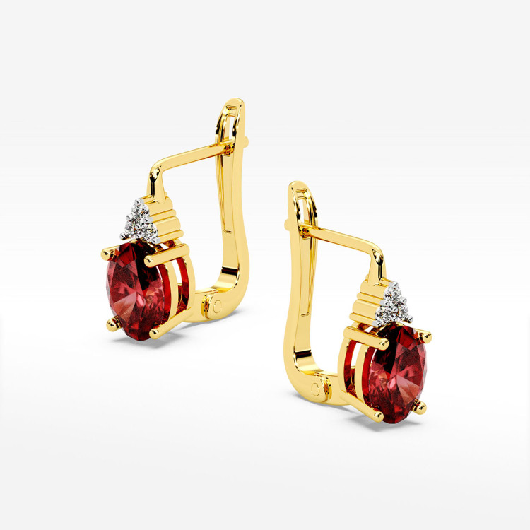 Złote kolczyki z rubinem i diamentami