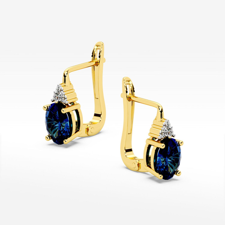 Złote kolczyki z szafirem i diamentami