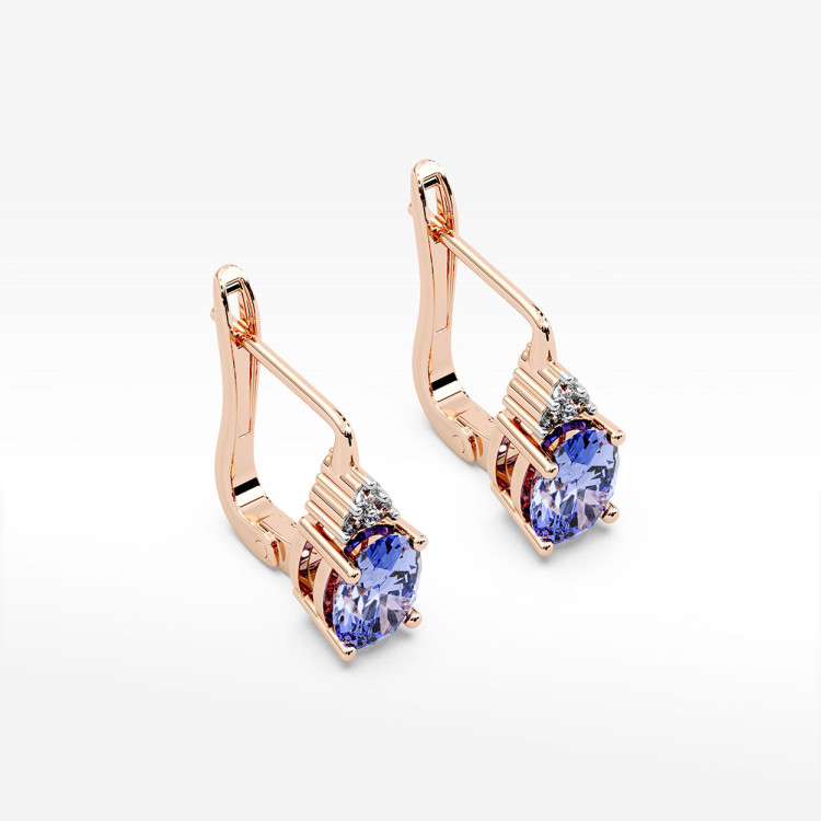 Złote kolczyki z tanzanitem i diamentami