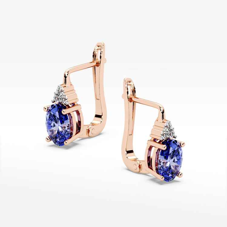 Złote kolczyki z tanzanitem i diamentami