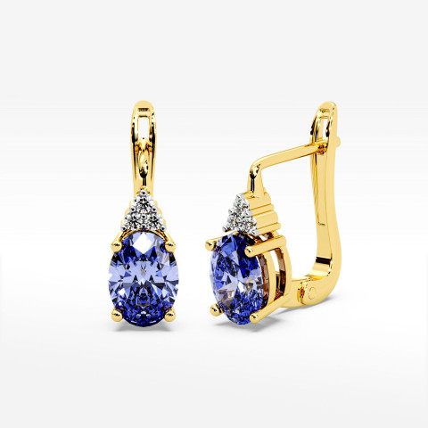 Złote kolczyki z tanzanitem i diamentami