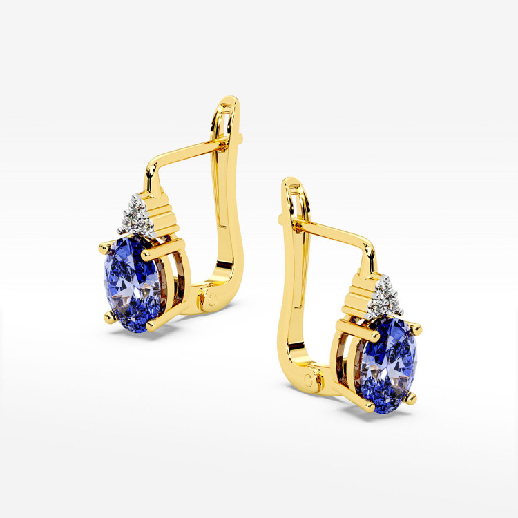 Złote kolczyki z tanzanitem i diamentami