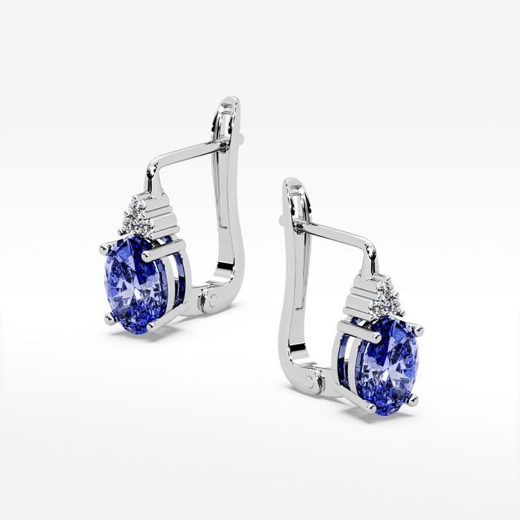 Złote kolczyki z tanzanitem i diamentami