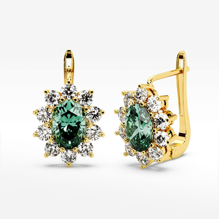 Złote kolczyki z szmaragdem i diamentami