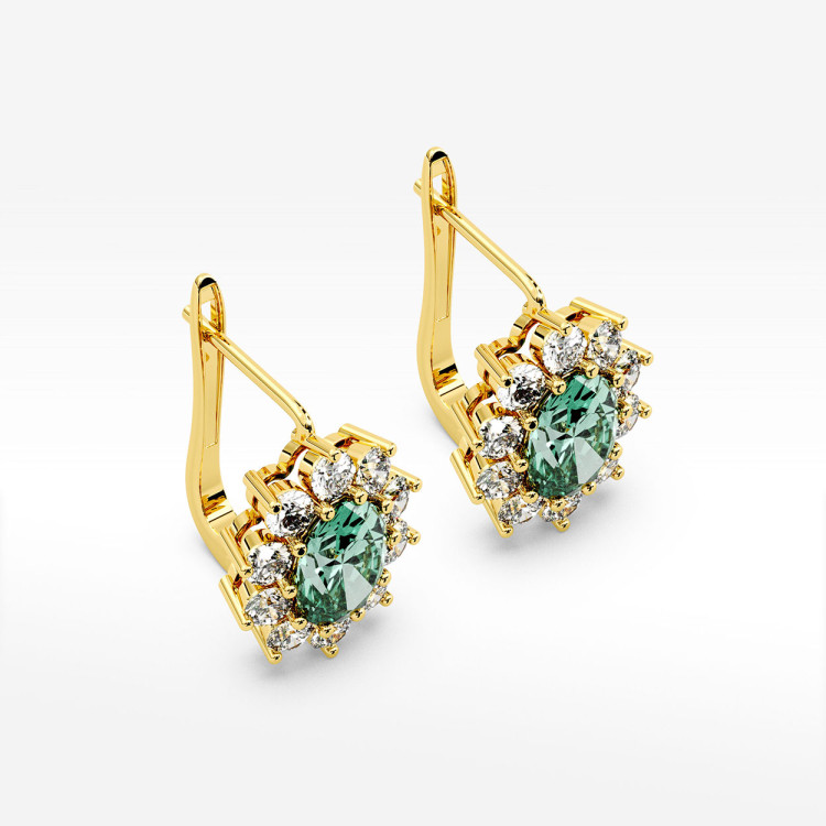 Złote kolczyki z szmaragdem i diamentami