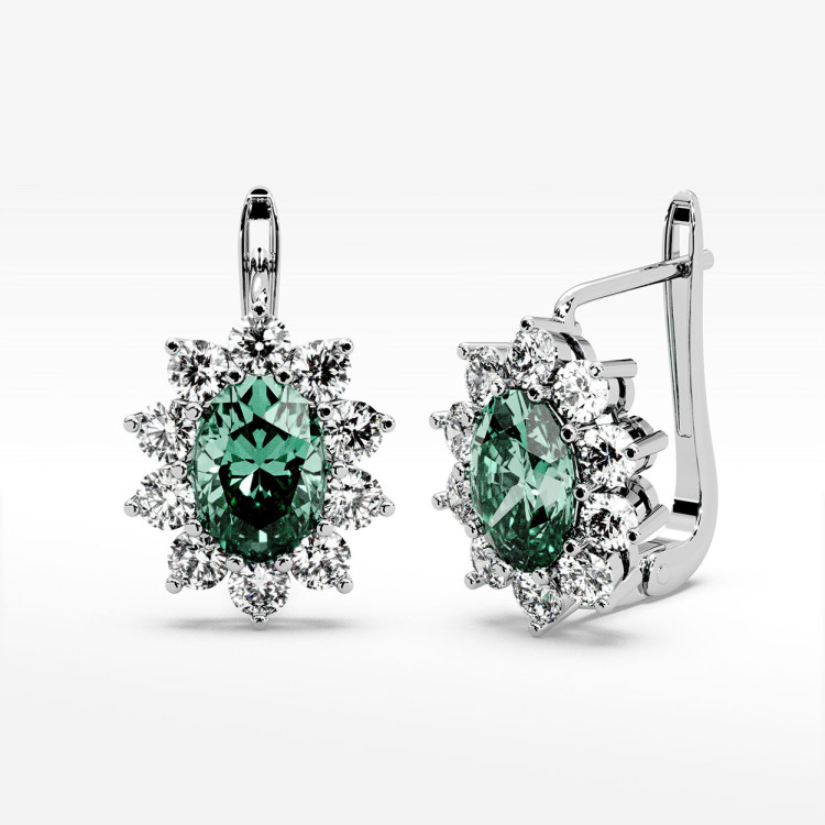 Złote kolczyki z szmaragdem i diamentami